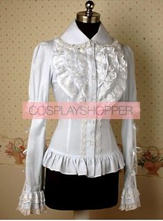 White Long Sleeves Lace Elegant Lolita Shirt Fitted White Shirt With Ruffles, Fitted Ruffle Button-up Shirt, Cotton Long Sleeve Slim Fit Blouse, Formal Fitted Cotton Blouse, Fitted Cotton Blouse For Formal Occasions, Fitted Collared Shirt With Ruffles, White Cotton Formal Blouse, White Cotton Blouse For Formal Occasions, Fitted Cotton Collar Blouse