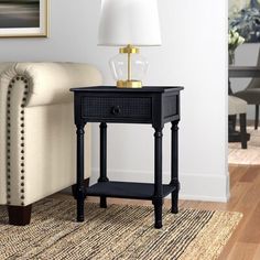 a living room scene with focus on the end table