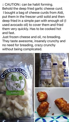 an image of some food that is in a bag and on the table with it's instructions