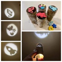 four different images show the light coming from an object in front of them and below it, there is a person holding a lighter