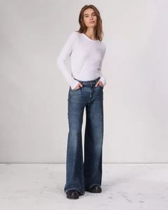 Miramar Sofie Full Length Wide-Leg Pant - Kimber | rag & bone Fall Mid-rise Recycled Denim Pants, Fall Recycled Denim Blue Pants, Fall Recycled Denim Blue Bottoms, Recycled Denim Bottoms With Relaxed Fit For Fall, Relaxed Fit Recycled Denim Bottoms For Fall, Outfit Wishlist, Mz Wallace, Terry Cloth, Dress Romper