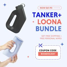 a woman is holding an item with the text tanker and lona bundle get free shipping