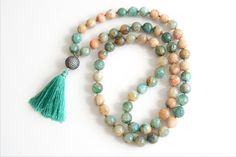 Agate Hand Knotted Necklace Boho Necklace Long Beaded Necklace Knotted Mala Silk Tassel Necklace CZ Pave Bohemian Jewelry Gift for Her Bohemian Jewelry Gift, Silk Tassel Necklace, Sand Dollar Pendant, Knotted Mala, Hand Knotted Necklace, Mala Bead Necklace, Knotted Necklace