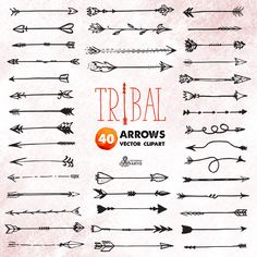 Tribal Arrows Clipart: 40 vector digital files. by OctopusArtis Arrow Ideas, Hip Tattoo Quotes, Mundo Hippie, Doodle Clipart, Arrow Clipart, Left Arrow, Japanese Tattoo Designs