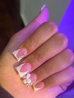 Black Nails Acrylic With Design, Cute Duck Nail Ideas, French Tips Duck Nails, Short Acrylic Nails Duck Shape, First Day Nails, White French Duck Nails, Duck Nails With Rhinestones, Duck French Tips, Duck Nails Acrylic French Tip