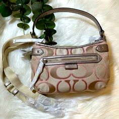 Coach Shoulder Bag Light Khaki/ Gold Pinged C In Pink Shiny Underline Size 11.5 Wide 7 “Tall X2” Deep New Completely Covered To Be Protected From Scratching. Coach Pouch Shoulder Bag With Zipper Pocket, Casual Beige Coach Shoulder Bag, Coach Beige Shoulder Bag With Zipper Closure, Beige Coach Shoulder Bag With Zipper Closure, Chic Coach Shoulder Bag With Zipper Pocket, Coach Cream Shoulder Bag With Zipper Closure, Cream Coach Shoulder Bag With Zipper Closure, Coach Bucket Bag, Pink Shoulder Bag