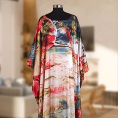 "Long Kaftan Dress For Women One size fits most 👉size Small to 8XL 👈 FABRIC * Silky Satin (NON SHEER) * Available Length 55\" (139.7cm) from shoulder to hem * Available Bust up to 55\" (139.7cm) * Available Waist up to 55\" (139.7cm) * Available Hips up to 55\" (139.7cm) This unique style of Kaftan and the delicate pattern on it, makes it perfect for you to get ready for your big day- with style and comfort! 👉CARE👈 * Hand washing recommended * Gentle machine wash 👉FREE SHIPPING" Silk Kaftan With Digital Print Tunic, Summer Digital Print Maxi Kaftan, Maxi Length Digital Print Kaftan For Vacation, Vacation Kaftan With Digital Print And Kimono Sleeves, Vacation Kaftan With Kimono Sleeves And Digital Print, Bohemian Silk Long Kaftan, Bohemian Silk Long Kaftan Dress, Silk Bohemian Long Kaftan, Silk Free Size Maxi Kaftan