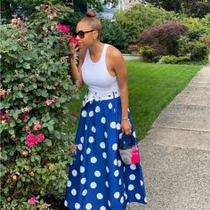 A-Line Silhouette. Length: 45 3/4". Only Worn Once. Excellent Condition. Summer Polka Dot Skirt For Day Out, Polka Dot Maxi Skirt, Blueberry Cheesecake, Cheesecake Recipe, Maxi Skirts, Dress Skirt, Maxi Skirt, Cheesecake, Polka Dot