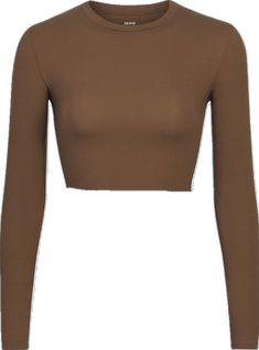 Solid Color Fall Crop Top, Fall Solid Color Crop Top, Fitted Brown Solid Color Top, Solid Color Stretch Crop Top, Fitted Solid Brown Tops, Fall Crop Top In Solid Color, Solid Stretch Crop Top, Trendy Solid Brown Tops, Fitted Brown Basic Crop Top