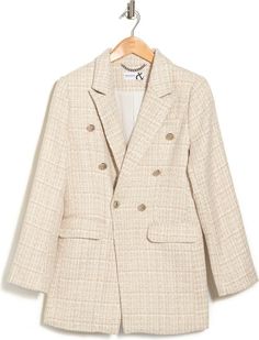 BELLE AND BLOOM Princess Polly Tweed Blazer | Nordstromrack Beige Blazer Outfit, Beige Blazer, Woven Jacket, Tweed Blazer, Notched Collar, Double Breasted Suit Jacket, Princess Polly, Double Breasted, Women's Blazer