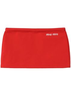 Miu Miu logo-embroidered low-rise Miniskirt - Farfetch Low Rise Skirt, Versace Outfit, Wedding Guest Looks, Chanel 2, City Dress, Sand Beige, Embroidered Denim, Summer Beach Wear, Pleated Midi Skirt