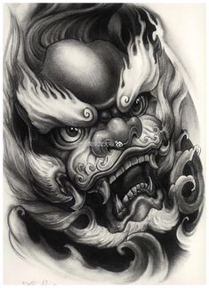 a black and white drawing of a dragon head with fire coming out of its mouth