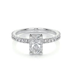 White Gold Lab Grown Diamond Ring With Pave Setting, White Lab-grown Diamond Wedding Rings With Pave Setting, Dazzling Lab-grown Diamond Jewelry With Pave Setting, Silver Lab-grown Diamond Ring With Pave Setting, Dazzling Lab-grown Diamond Ring With Pave Setting, Radiant Diamond Engagement Rings, Measure Ring Size, Vs2 Diamond, Radiant Diamond