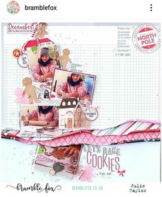 a scrapbook page with an image of a woman making gingerbreads on it