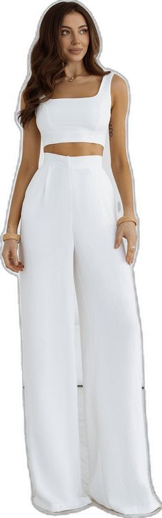 Versatile Fitted Wide Leg Pants For Summer, Summer Loungewear Pant Set With Straight Pants, High-waisted Jumpsuits And Rompers For Summer, Versatile Jumpsuits And Rompers With Elastic Waistband, Summer Workwear Pant Set With Straight Pants, Spring Wide Leg Stretch Pant Set, Chic Summer Wide Leg Pant Set, Solid Color Summer Jumpsuits With Wide-leg Pants, Chic Summer Wide-leg Pantsuit