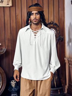 Men's Pirate Medieval Shirt Pleated Steampunk Victorian Cosplay Costume Gothic Renaissance Shirt Viking Top White Casual  Long Sleeve Woven Fabric Plain  Slight Stretch  Men Uniforms & Special Clothing, size features are:Bust: ,Length: ,Sleeve Length: Halloween Cosplay Long Sleeve Tops, Medieval Costume Top With Long Sleeves, Medieval Long Sleeve Costume Top, Medieval Style Long Sleeve Costume Top, Gothic Long Sleeve Shirt For Halloween, White Long Sleeve Tops For Cosplay, Medieval Shirt, Victorian Cosplay, Victorian Shirt