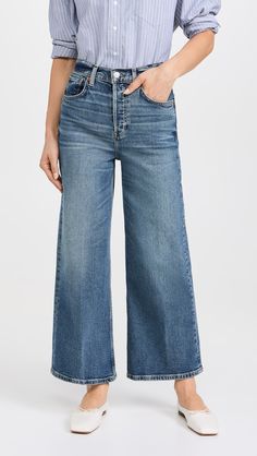 RE/DONE High Rise Wide Leg Crop Jeans | Shopbop Jean Crafts, Crop Jeans, Heritage Brands, High Jeans, Cropped Jeans, Stretch Denim, Sustainable Fashion, New Arrivals, High Rise