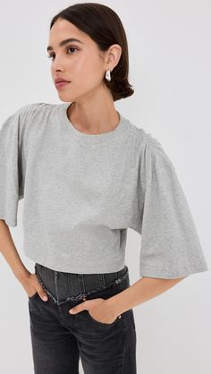 Knit Puff Sleeve, Internship Fashion, Marissa Webb, Textured Top, Bespoke Tailoring, Long Puff Sleeves, Knit Tees, Elbow Length Sleeve, School Fashion