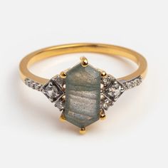 Labradorite Claudette Ring | Local Eclectic Elegant Labradorite Promise Ring, Elegant Apatite Rings As A Gift, Elegant Apatite Rings For Gifts, Elegant Labradorite Gemstone Ring, Elegant Opal Ring For Healing With Natural Stones, Elegant Gold Labradorite Ring, Elegant Gold Rings With Labradorite, Elegant Labradorite Crystal Ring As Gift, Labradorite Crystal Ring For Anniversary