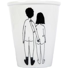 a white cup with two people drawn on it