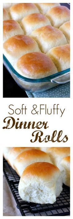 soft and fluffy dinner rolls in a glass baking dish on a cooling rack with text overlay