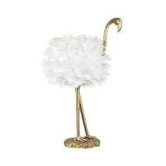 a white and gold flamingo figurine with feathers on it