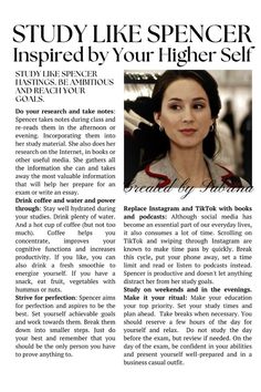 a magazine article with an image of a woman's face and the words study like spencer, inspired by your higher self