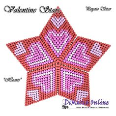 a red and pink beaded star ornament on a white background with the words valentine stars