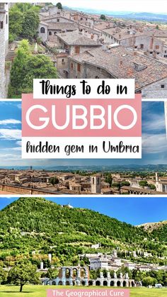 Pinterest pin for Best Things To Do In Gubbio Roman Ruins, Gothic Church, Medieval Town, Italy Vacation, Umbria, Culture Travel, Beautiful Architecture, Europe Destinations, Hidden Gems