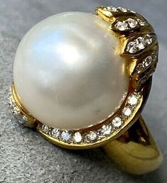 HUGE $6500 18K Yellow Gold Baroque Pearl Diamond Crown Vintage Cocktail Ring 7.5 | eBay Classic White Evening Rings, Luxury Pearl Ring For Evening, Luxury High Luster Rings For Formal Occasions, Luxury High Luster Pearl Ring For Formal Occasions, Aaa Quality Luxury Diamond Ring For Formal Occasions, Exquisite Pearl Ring For Formal Occasions, Luxury Diamond Ring For Collectors, Elegant Yellow Gold Ring With Certificate Of Authenticity, Luxury White Rings For Evening