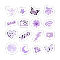 purple stickers with different symbols on them