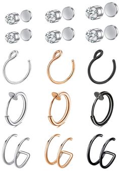 six pairs of earrings with different shapes and sizes