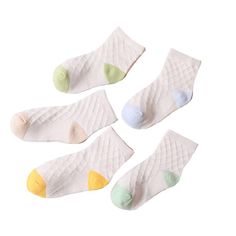 5-piece Cotton Mesh Socks - PrettyKid White Non-slip Socks For Summer, Comfortable White Cotton Socks, Non-slip Cotton Socks For Playtime, Playful White Cotton Socks, Playful Cotton Socks For Summer, Playful Non-slip Cotton Socks, Playful Soft White Socks, Multicolor Cotton Socks For Playtime, Beige Cotton Socks For Summer