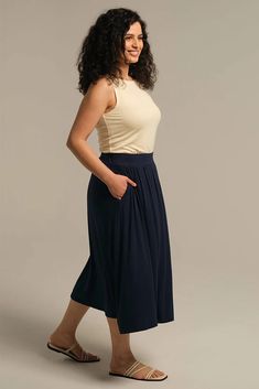 Bamboo Midi Skirt - Dark Navy | Bamboo Body Summer Picnics, Pregnancy Essentials, Shell Top, Pajama Pant, Full Skirt