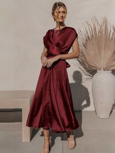 Burgundy Satin Holiday Dress, Burgundy Dress Formal, Burgundy Silk Dress, Bridesmaid Dresses Burgundy, Cocktail Dress Winter, Burgundy Satin Dress, Midi Formal Dress, Maroon Bridesmaid Dresses, Burgundy Formal Dress