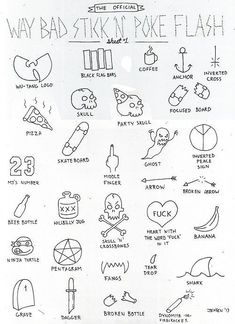 a drawing of different types of tattoos on a white sheet with the words,'way bad