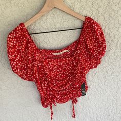 Brand New. Red Cherry Print Top For Spring, Red Cherry Print Tops For Spring, Spring Red Cherry Print Top, Cute Red Floral Print Tops, Floral Halter Top, Pink Lace Tops, White Kimono, Lace Sleeve Top, Maternity Blouse