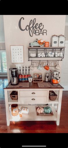 the coffee bar is organized and ready for customers