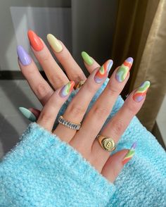 Multicolored Nail Art, Colorful Mismatched Nails, Color Pop Nail Art, Simple Nail Art Spring, Colorful Abstract Nail Art, Multicolour Nail Art, Bold Spring Nails, Multiple Design Nails, Nail Ideas Multi Color