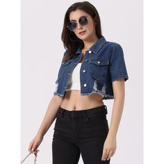 This cropped jean jacket is the perfect addition to your wardrobe! Made of soft and breathable denim material, this versatile piece is perfect for updating your seasonal wardrobe. The frayed hem and distressed details on this cowboy jacket add a unique Western vibe to the overall design, giving you a vintage and stylish look. The regular fit and cropped length make it perfect for many occasions, such as casual outings, weekend gatherings, office, school, shopping, streetwear, outdoor activities, Cowboy Jacket, Cropped Jean Jacket, Seasonal Wardrobe, Crop Jean Jacket, Denim Material, School Shopping, Womens Clothing Sizes, Office School, Women's Casual