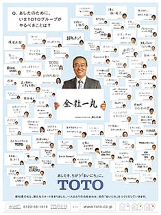 a large poster with many faces and words written in different languages on the side of it