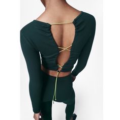 Long Sleeve Slightly Crop Criss Cross Back Stretch Bloggers Fav Brand New Seamless Top, Zara Crop Top, Zara Shirt, Leopard Print Blouse, Green Long Sleeve, Long Sleeve Polo Shirt, Long Sleeve Turtleneck, Lace Crop Tops, Round Neck Tops