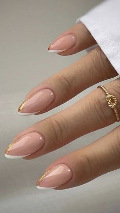 Almond Shape Nails Inspiration, Neutral Almond Gel Nails, Simple Nail Design Almond Shape, Simple Nail Designs One Finger, Short Acrylics Ideas Almond, Nails That Will Match Everything, Modern Nail Shapes, Deep V French Tip Nails Almond, Simple Acrylic Nails Almond Classy