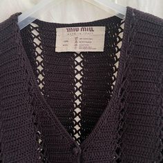 Fits S-M, Loose Fit Open Knit Vest With Cute Gumdrop Button In Dark Purple. 100% Wool In Perfect Condition. Casual Miu Miu Tops For Spring, Vintage Vest, Early 90s, Open Knit, Knit Vest, 90s Vintage, Dark Purple, Miu Miu, Loose Fitting