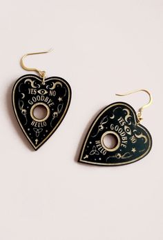 Ouija Board Planchette Wood Earrings Spirit Board Planchette | Etsy Handmade Symbolic Black Earrings, Black Hand Painted Drop Earrings, Symbolic Black Earrings For Gift, Hand Painted Black Earrings For Gift, Symbolic Black Sterling Silver Earrings, Black Symbolic Sterling Silver Earrings, Black Sterling Silver Symbolic Earrings, Unique Hand Painted Black Earrings, Hand Painted Black Earrings