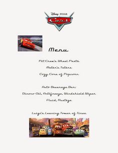 the menu for cars 3 is shown