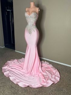 Chic Pink Strapless Sleeveless Mermaid Prom Dress with Embroidery Dress With Embroidery, Mermaid Prom Dress, Chic Pink, Mermaid Prom Dresses, Gatsby, Custom Color, Prom Dress, Custom Sizing