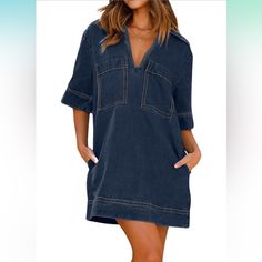 Cute V Neck Denim Dress. Side Pockets. This Dress Was Tried On, But Never Worn For Longer. Cowgirl Dress, Casual Denim Dress, Cowgirl Dresses, Shirt Dress Summer, Summer Denim, Functional Fashion, Denim Shirt Dress, Denim Mini Dress, Dress With Pockets