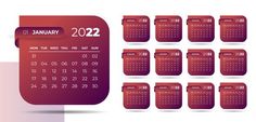 a calendar with the dates for january and month on it, in red tones illustration