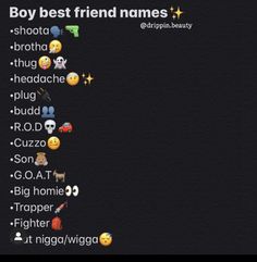 some emoticions that are on the back of a cell phone screen, and one is saying boy best friend names